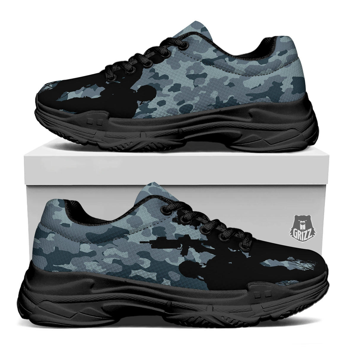 Air Force And Camouflage Print Black Chunky Shoes-grizzshop