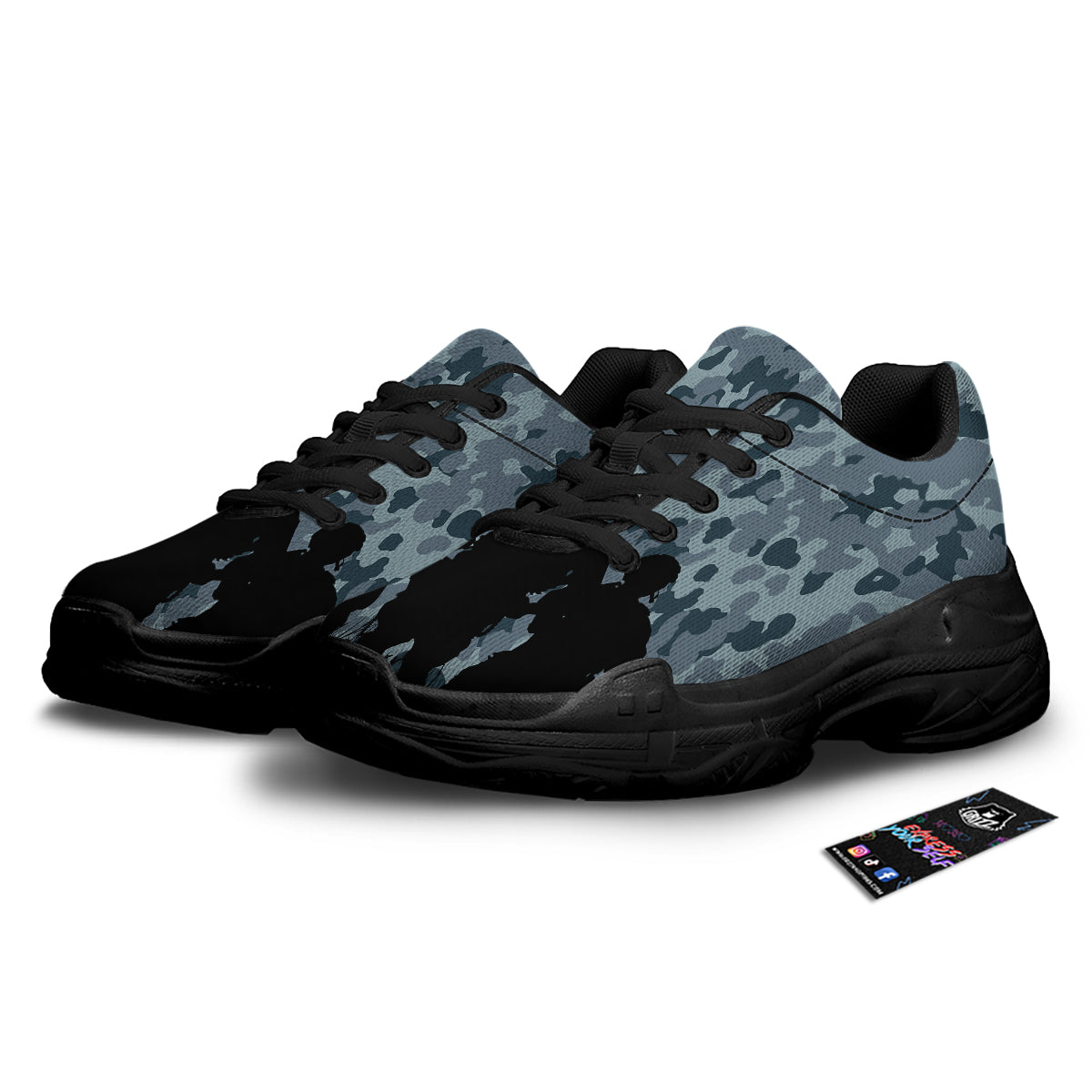 Air Force And Camouflage Print Black Chunky Shoes-grizzshop