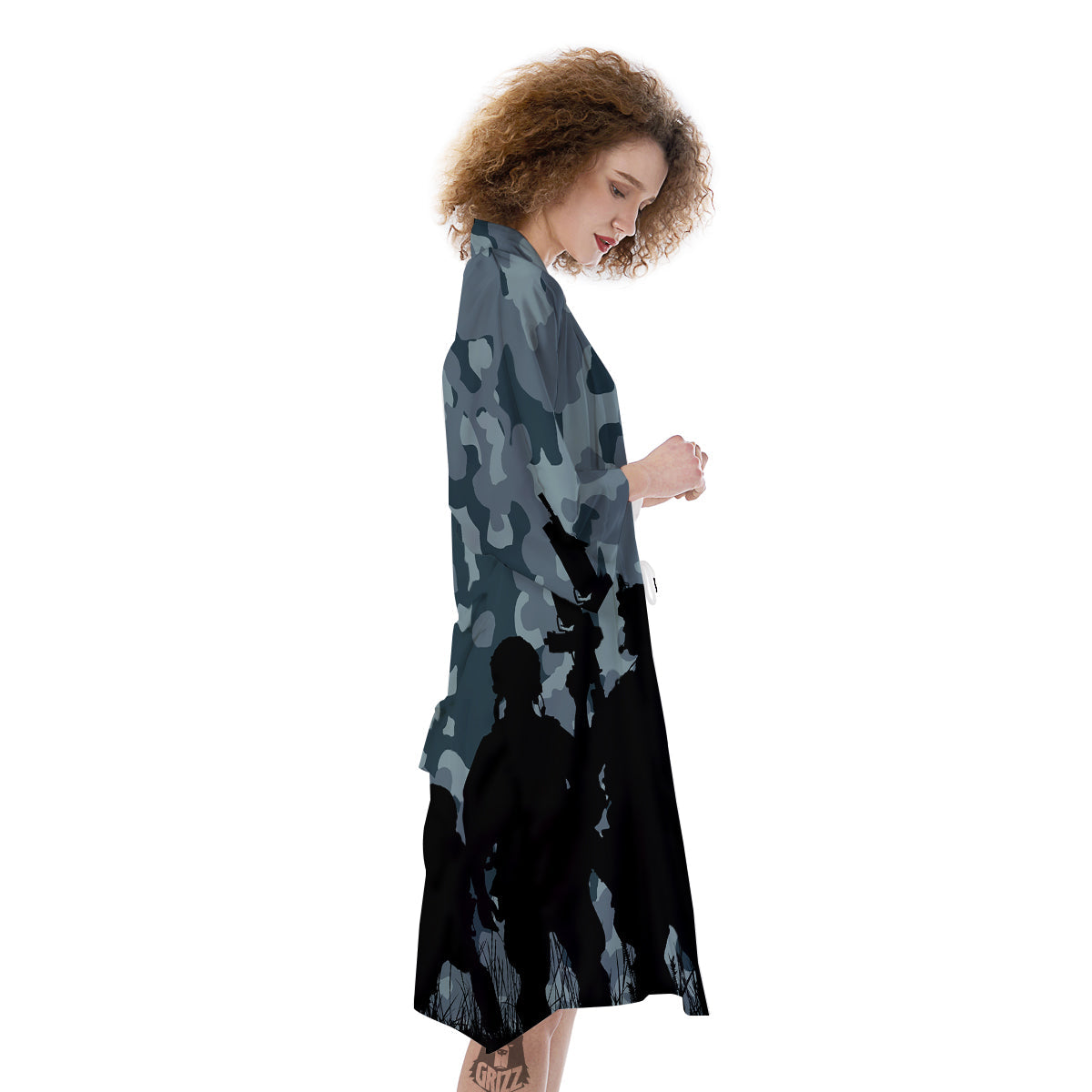 Air Force And Camouflage Print Kimono-grizzshop
