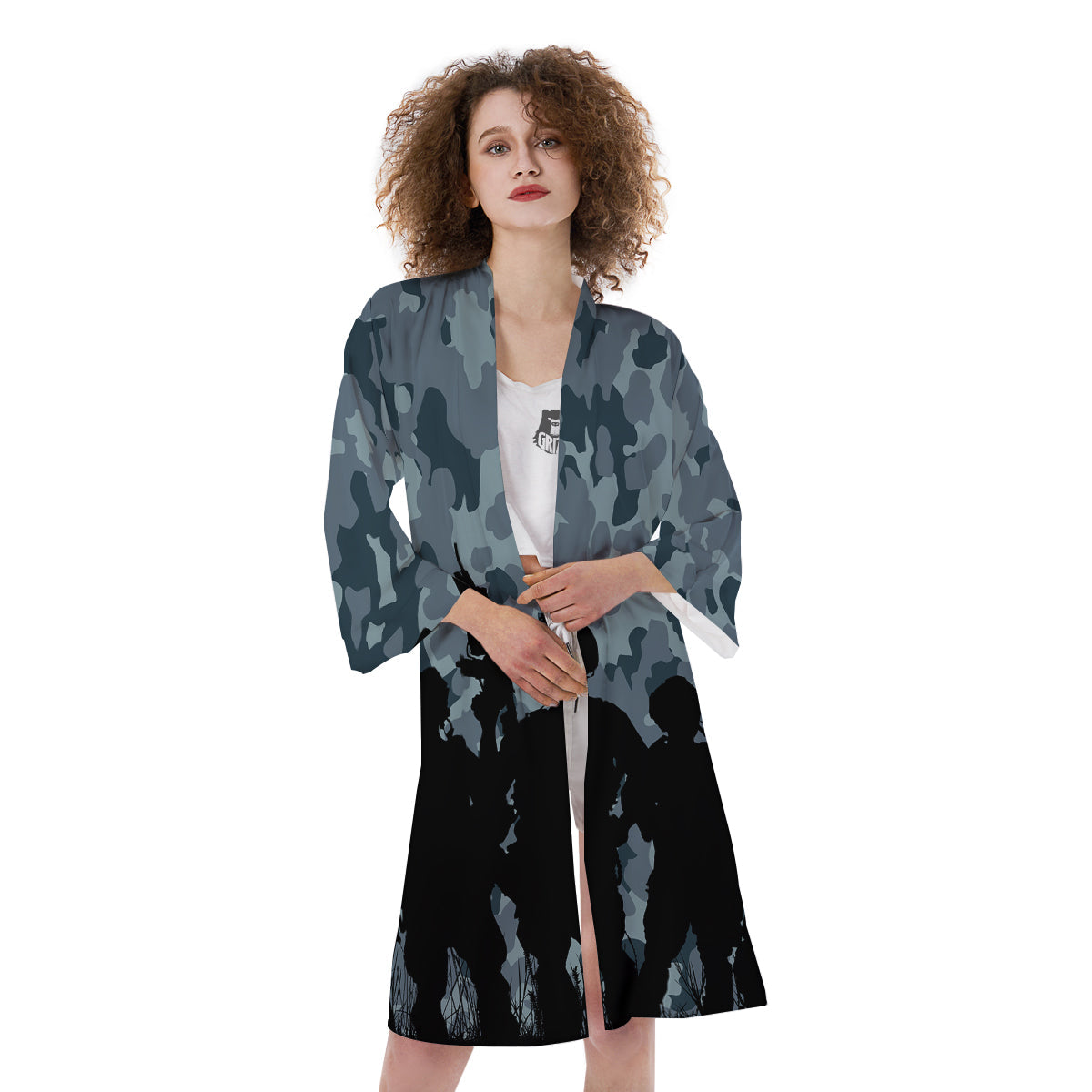 Air Force And Camouflage Print Kimono-grizzshop