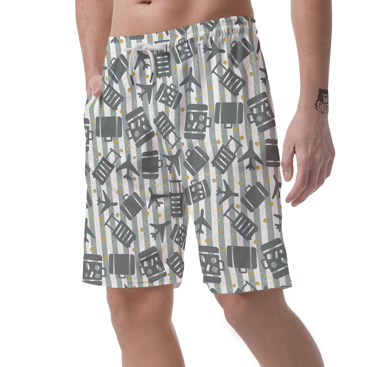 Airplane Luggage Pattern Print Men's Shorts-grizzshop