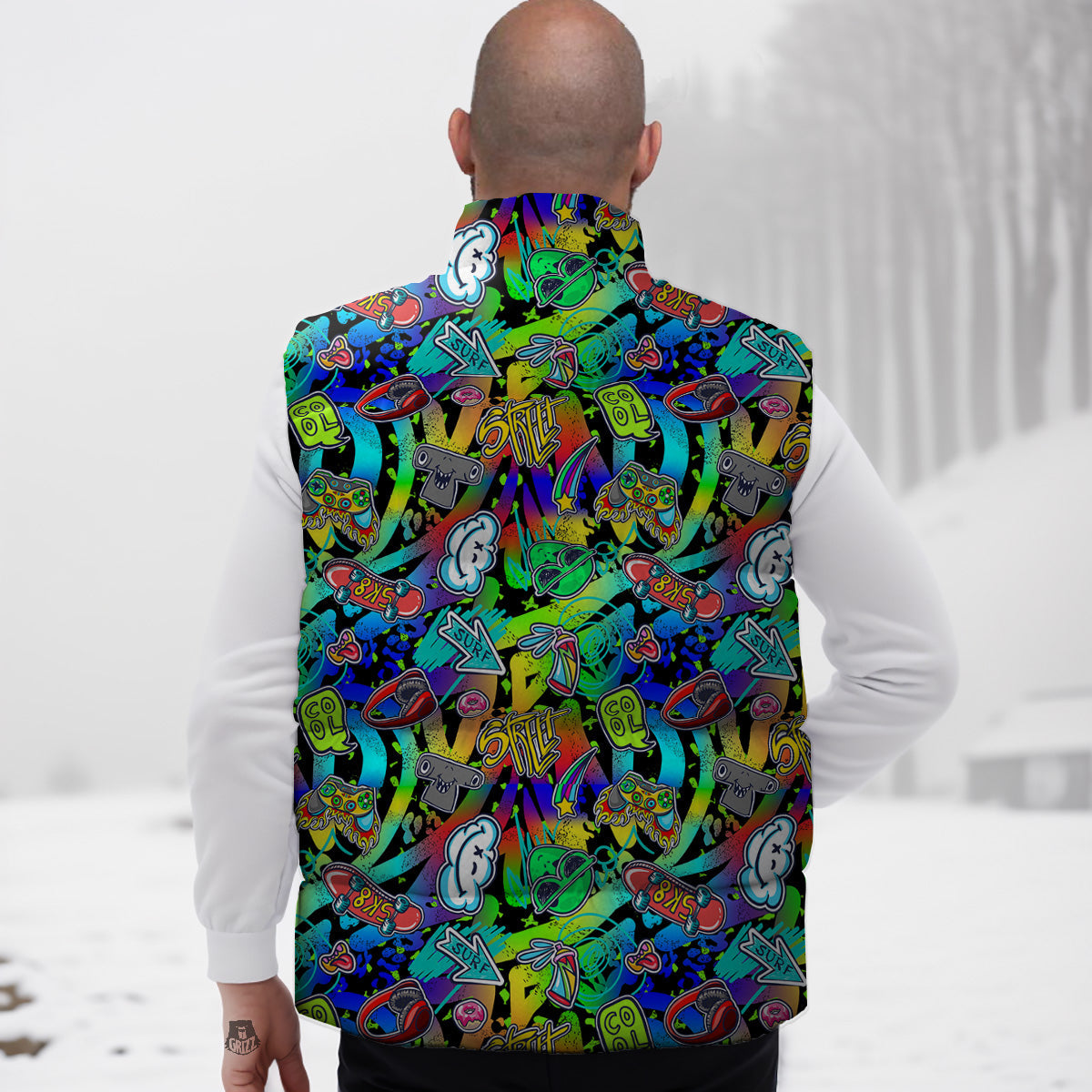 Airplane Pattern Print Down Vest-grizzshop