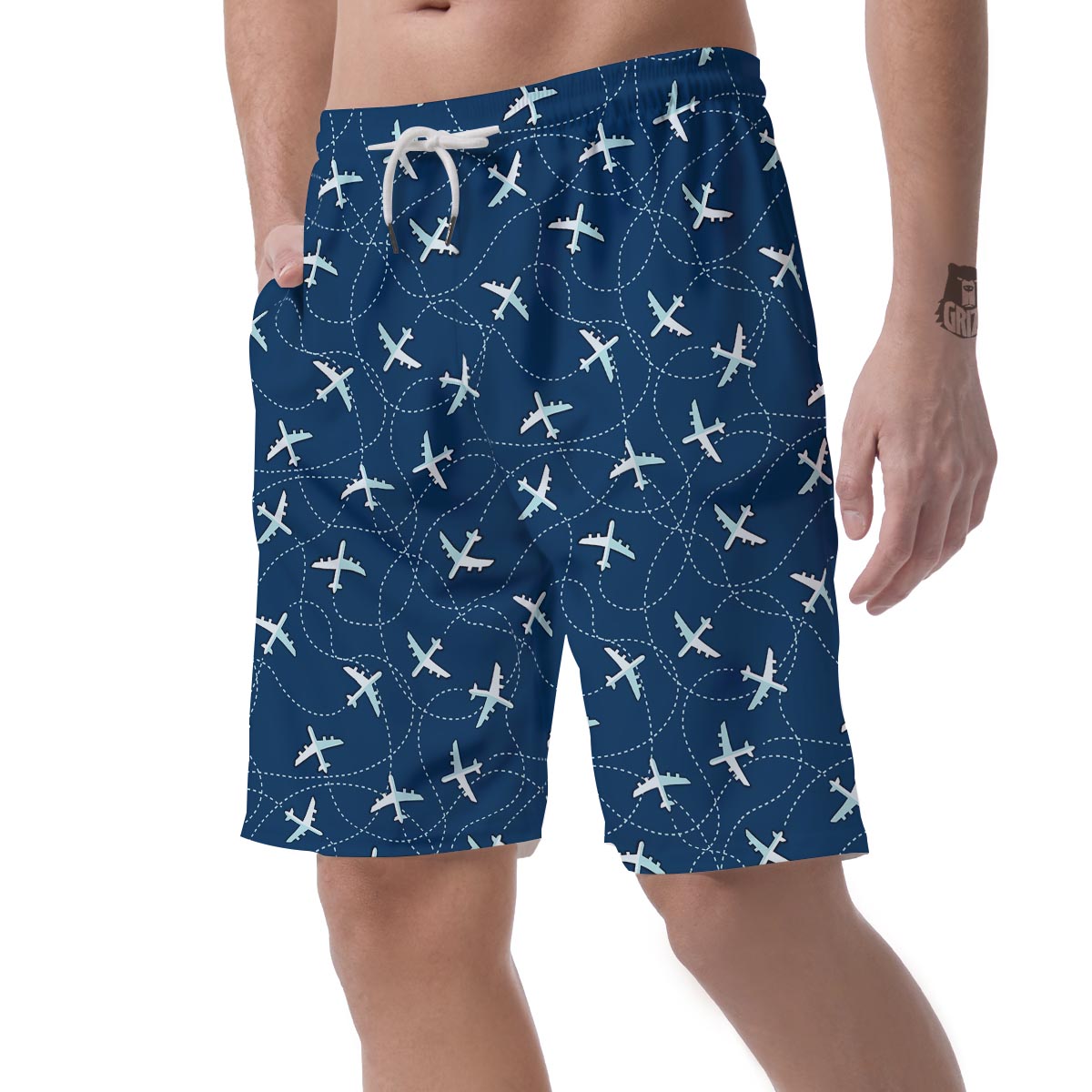 Airplane Print Pattern Men's Shorts-grizzshop