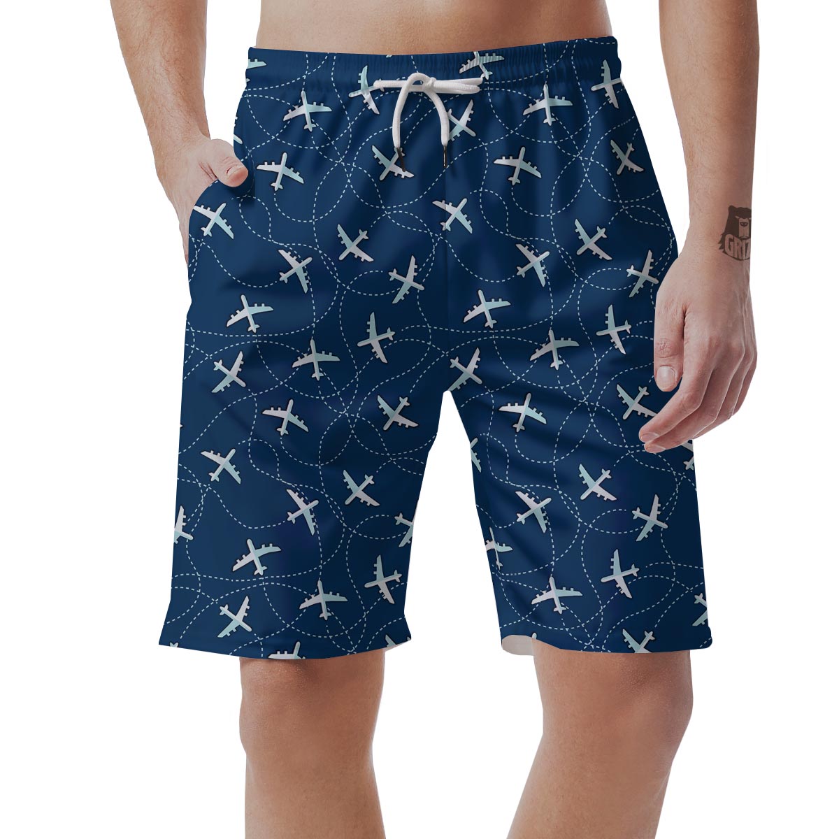 Airplane Print Pattern Men's Shorts-grizzshop