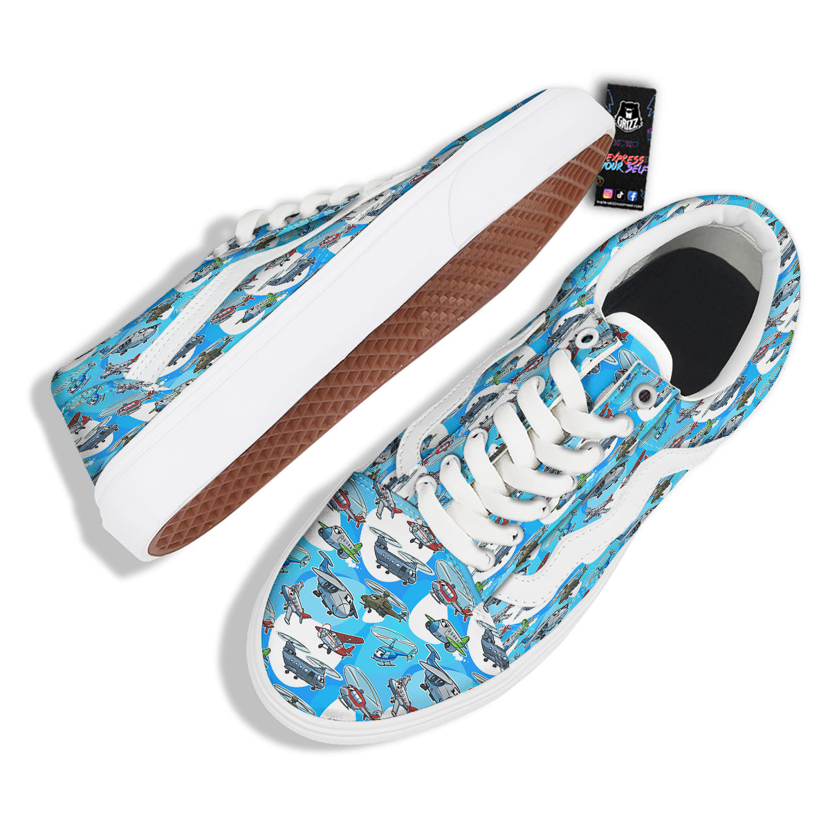 Airplanes And Helicopters Cartoon Print Pattern Skate Shoes-grizzshop