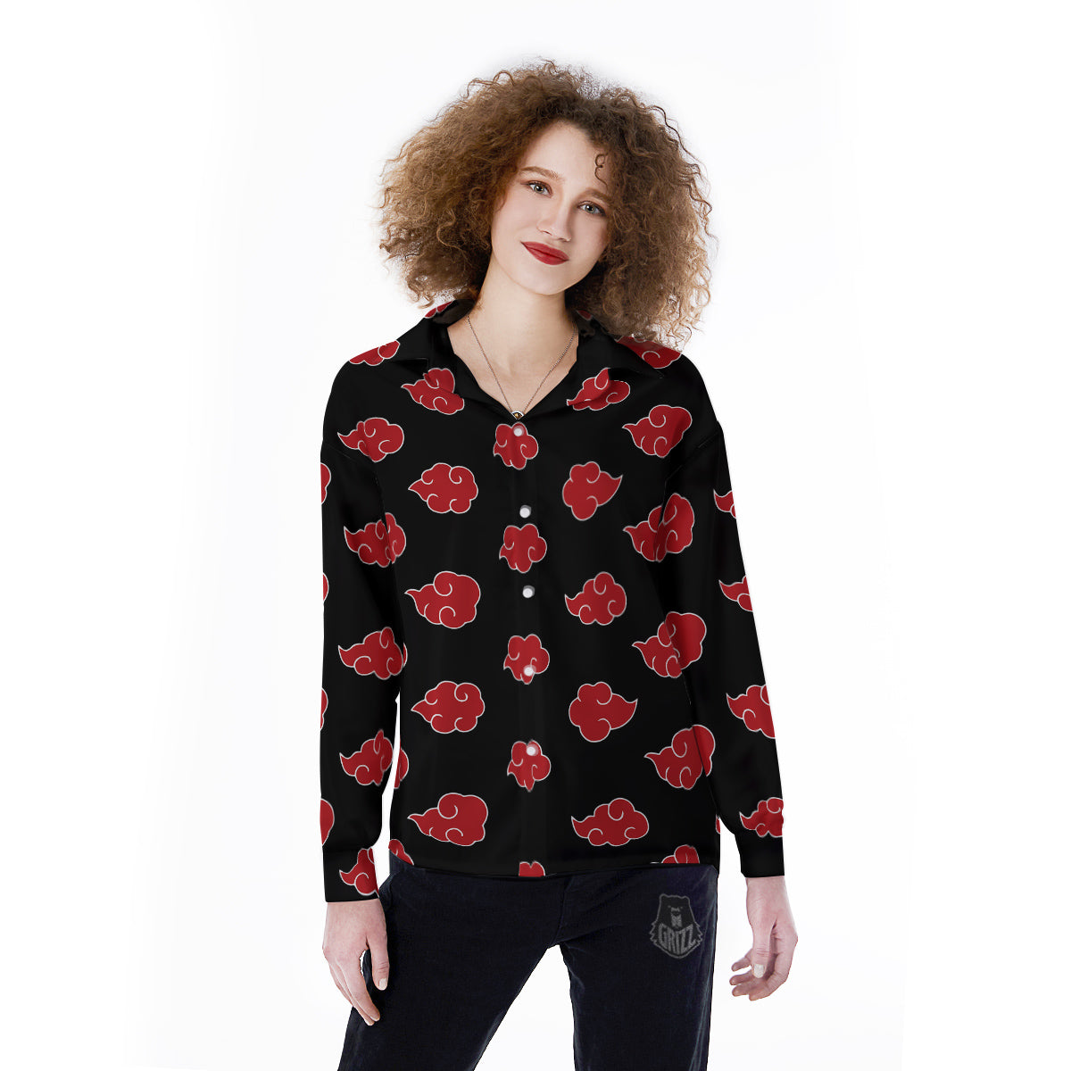 Akatsuki Print Pattern Women's Long Sleeve Shirts-grizzshop