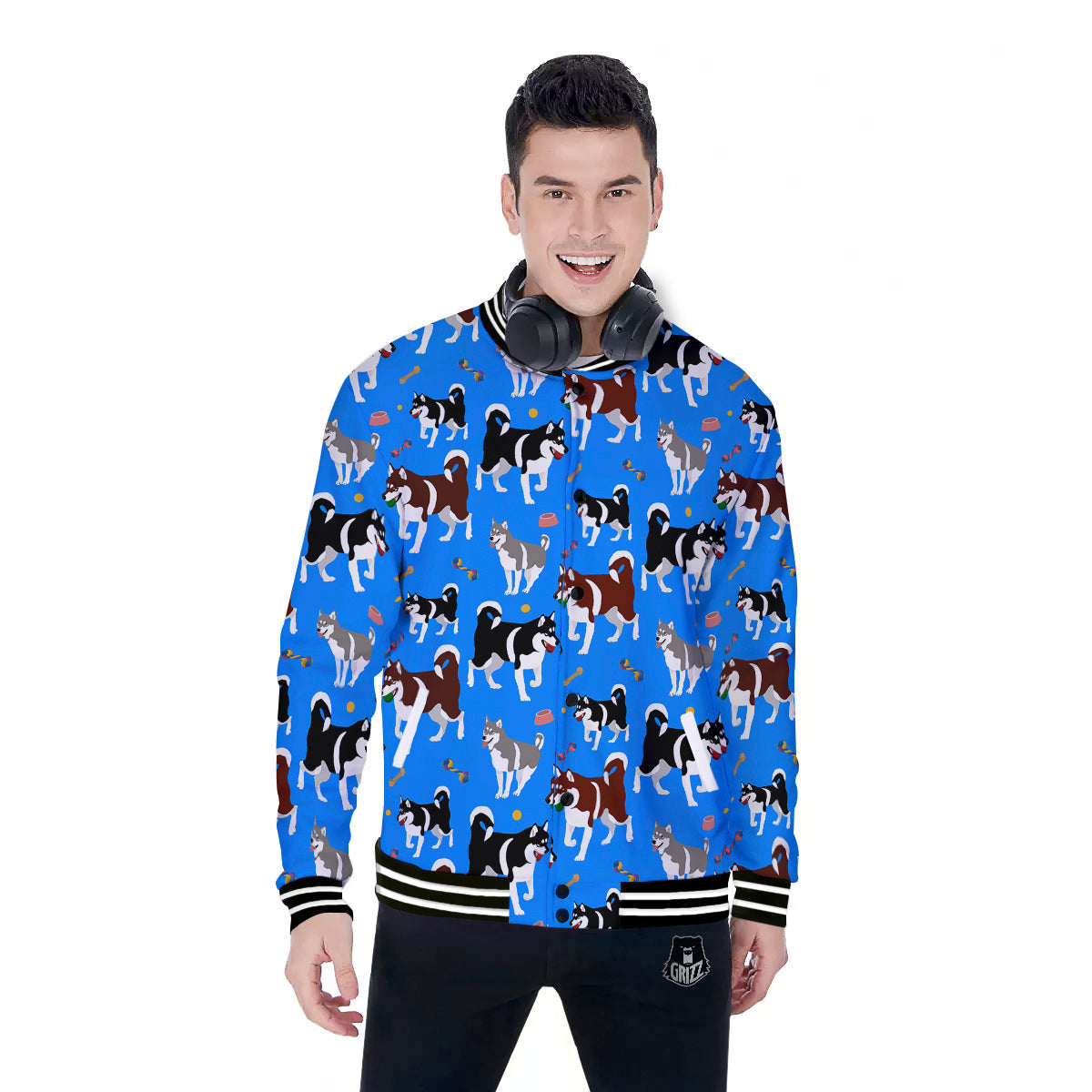 Alaskan Malamute Print Pattern Baseball Jacket-grizzshop