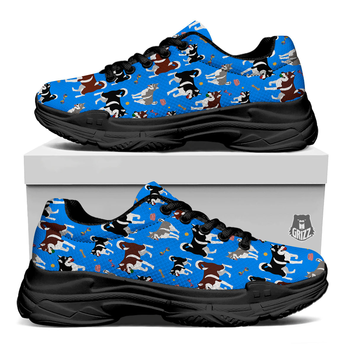 Alaskan Malamute Print Pattern Black Chunky Shoes-grizzshop