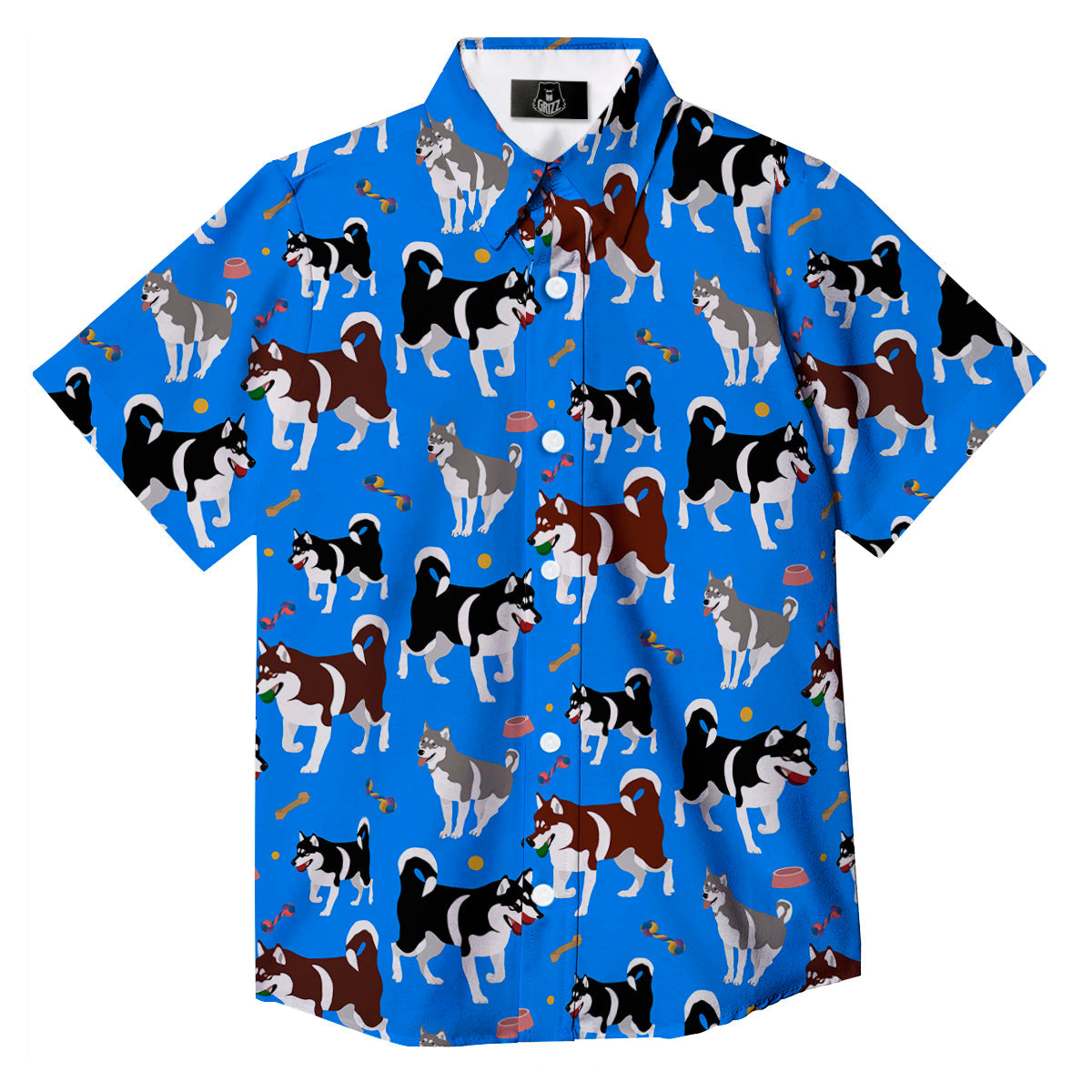 Alaskan Malamute Print Pattern Button Up Shirt-grizzshop