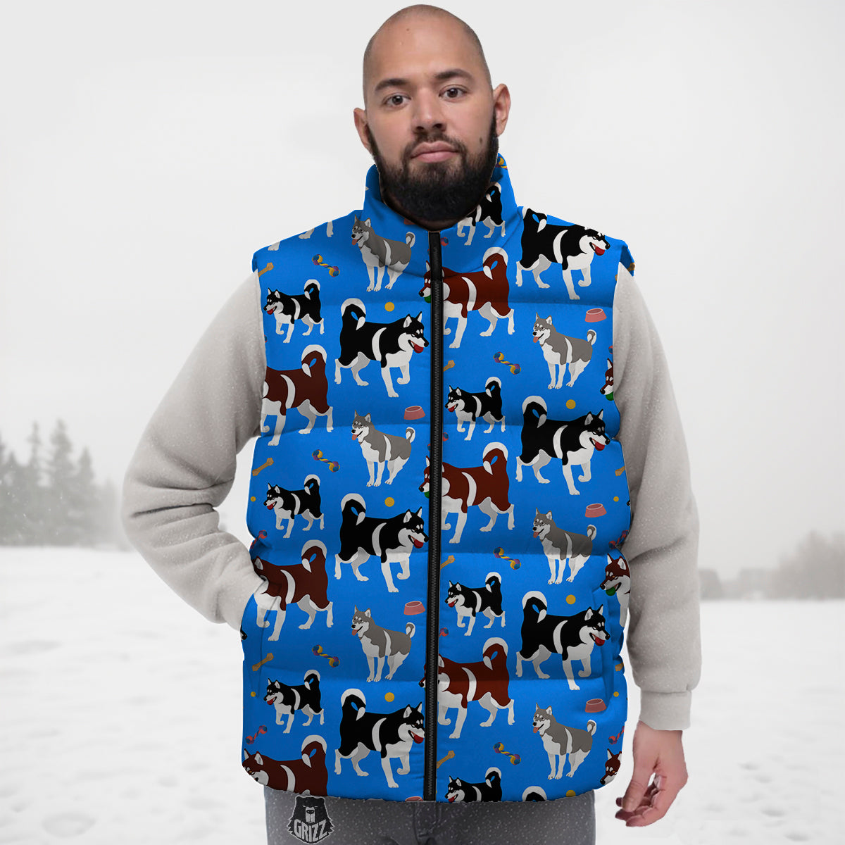 Alaskan Malamute Print Pattern Down Vest-grizzshop