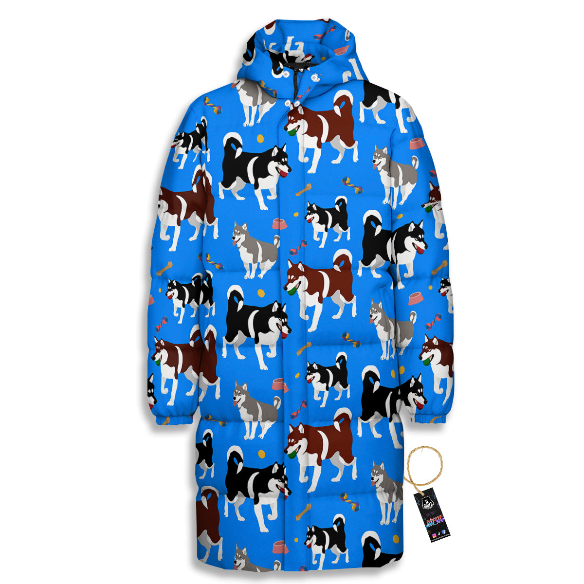 Alaskan Malamute Print Pattern Long Down Jacket-grizzshop