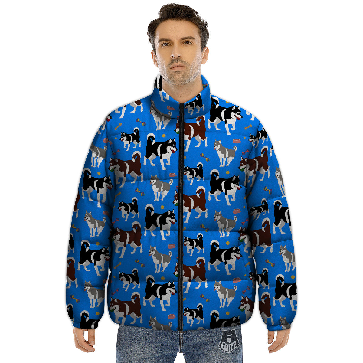 Alaskan Malamute Print Pattern Puffer Jacket-grizzshop