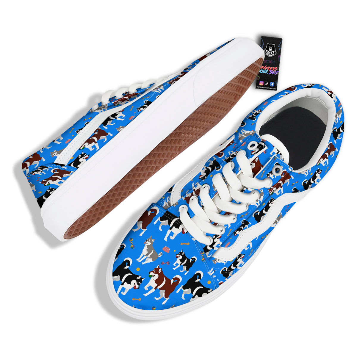 Alaskan Malamute Print Pattern Skate Shoes-grizzshop