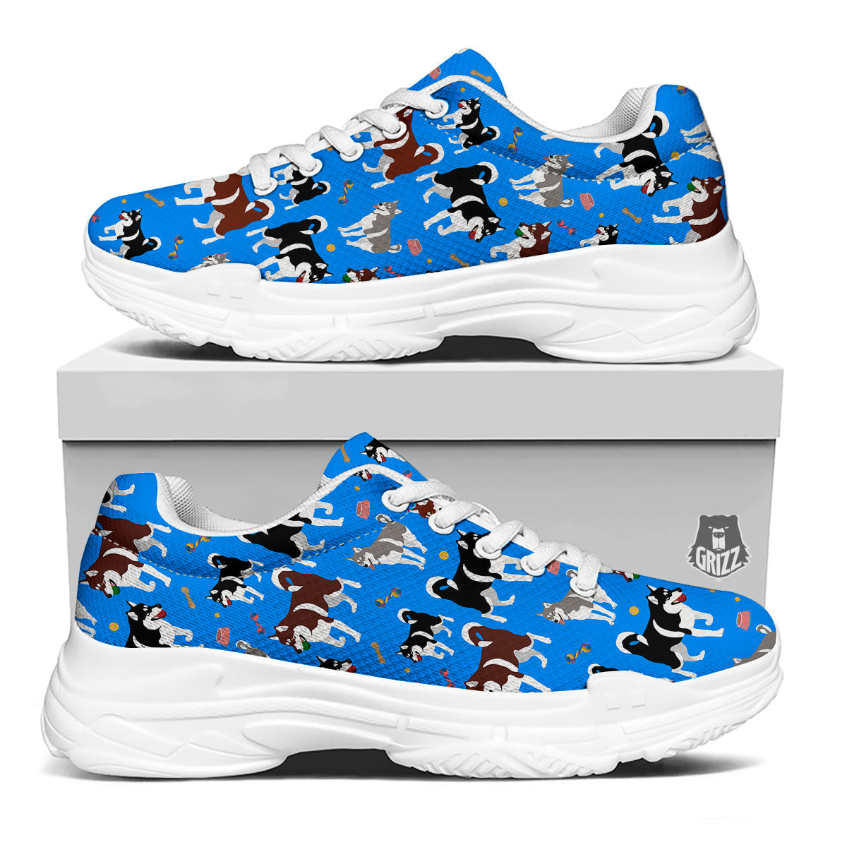 Alaskan Malamute Print Pattern White Chunky Shoes-grizzshop