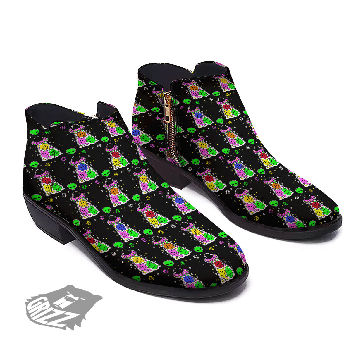 Alien And UFO Trippy Print Pattern Ankle Boots-grizzshop