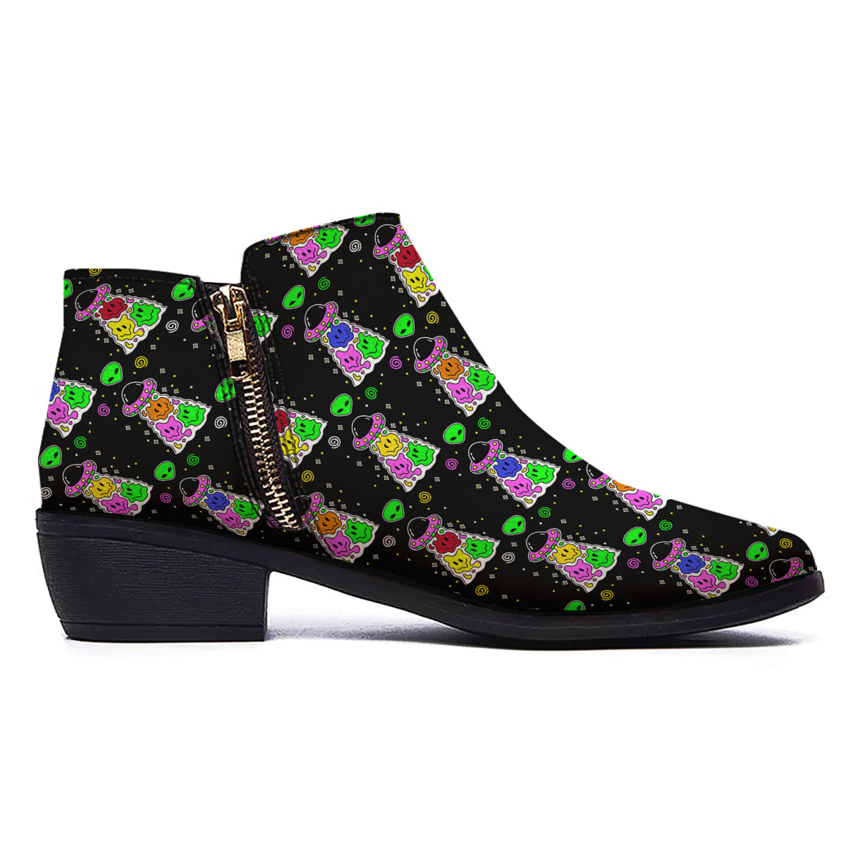 Alien And UFO Trippy Print Pattern Ankle Boots-grizzshop