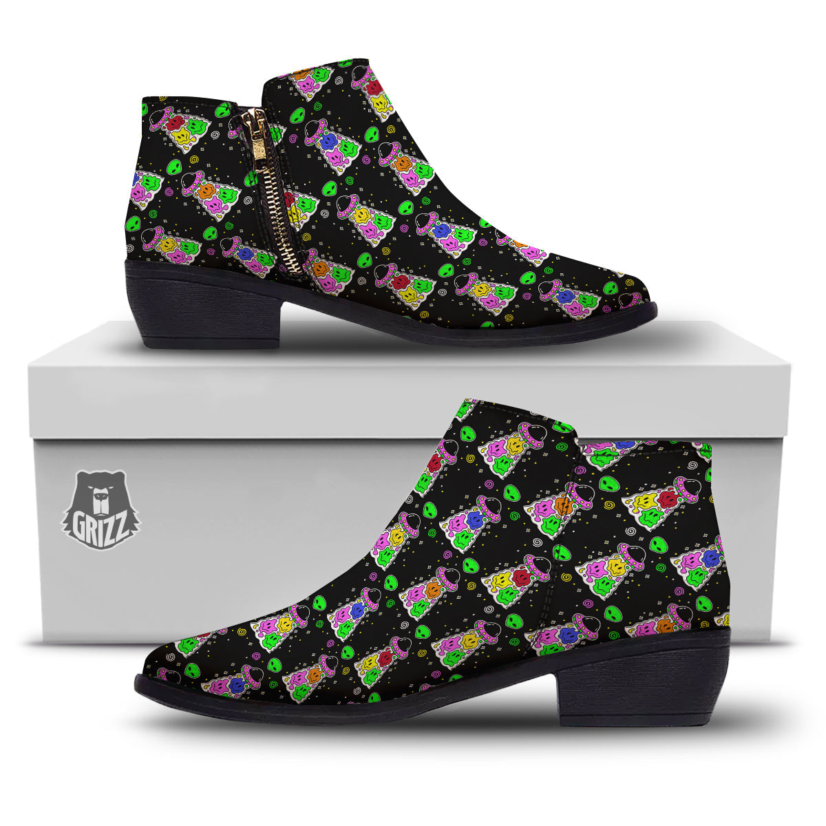 Alien And UFO Trippy Print Pattern Ankle Boots-grizzshop