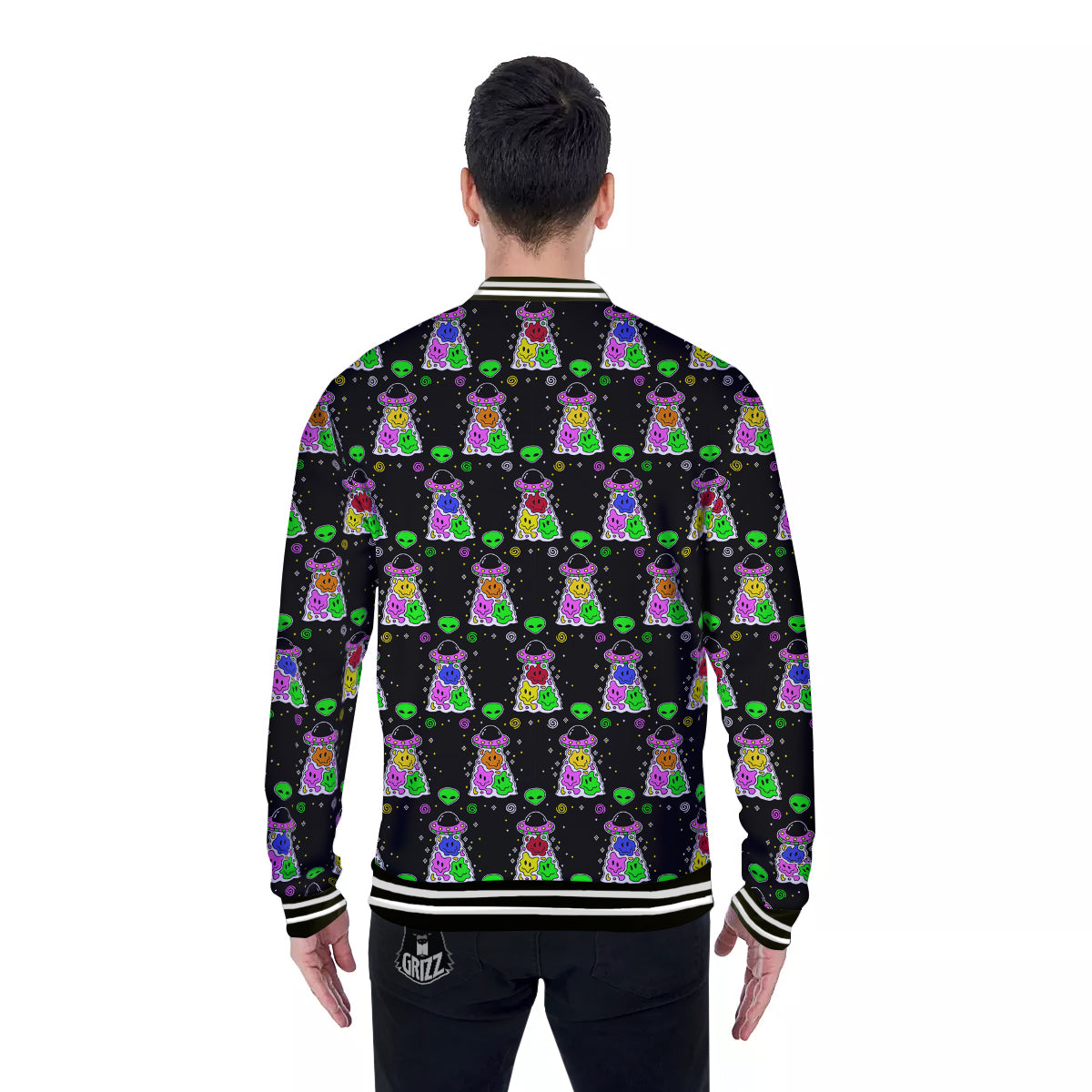 Alien And UFO Trippy Print Pattern Baseball Jacket-grizzshop