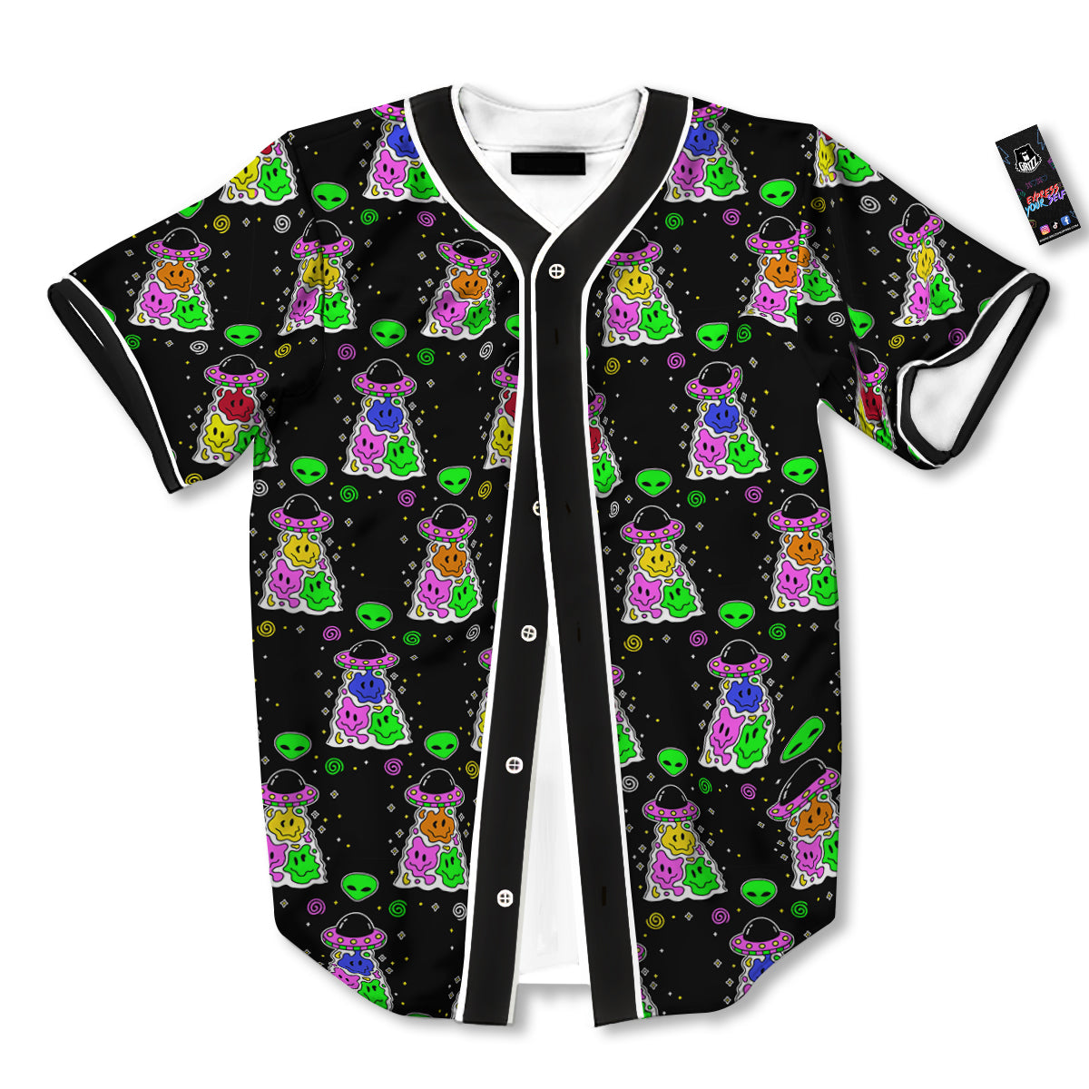 Alien And UFO Trippy Print Pattern Baseball Jersey-grizzshop