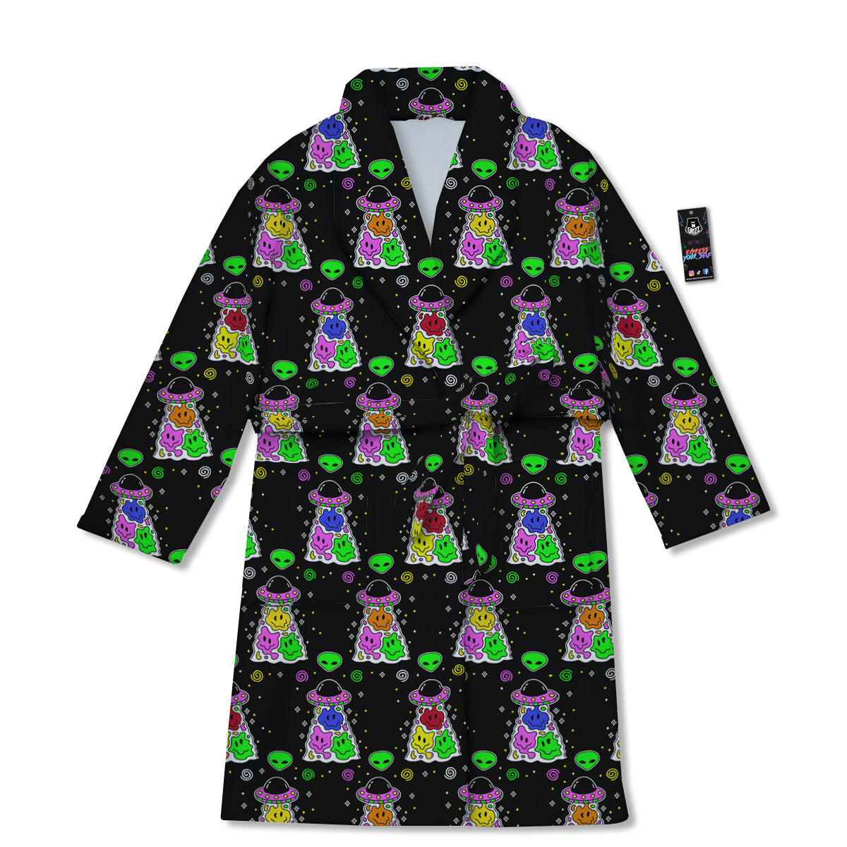 Alien And UFO Trippy Print Pattern Bathrobe-grizzshop