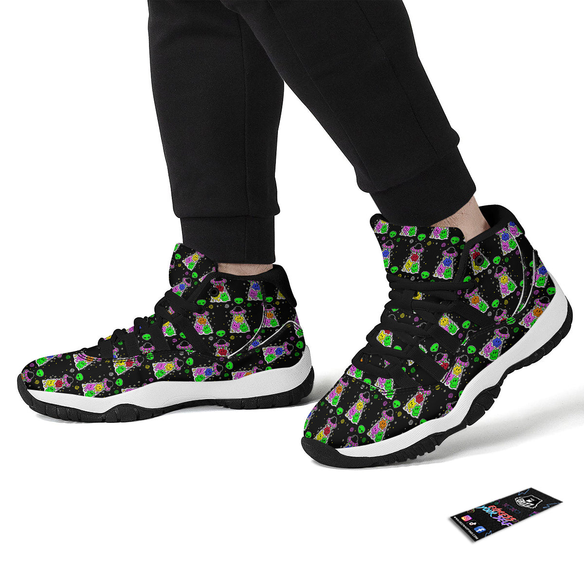 Alien And UFO Trippy Print Pattern Black Bball Shoes-grizzshop