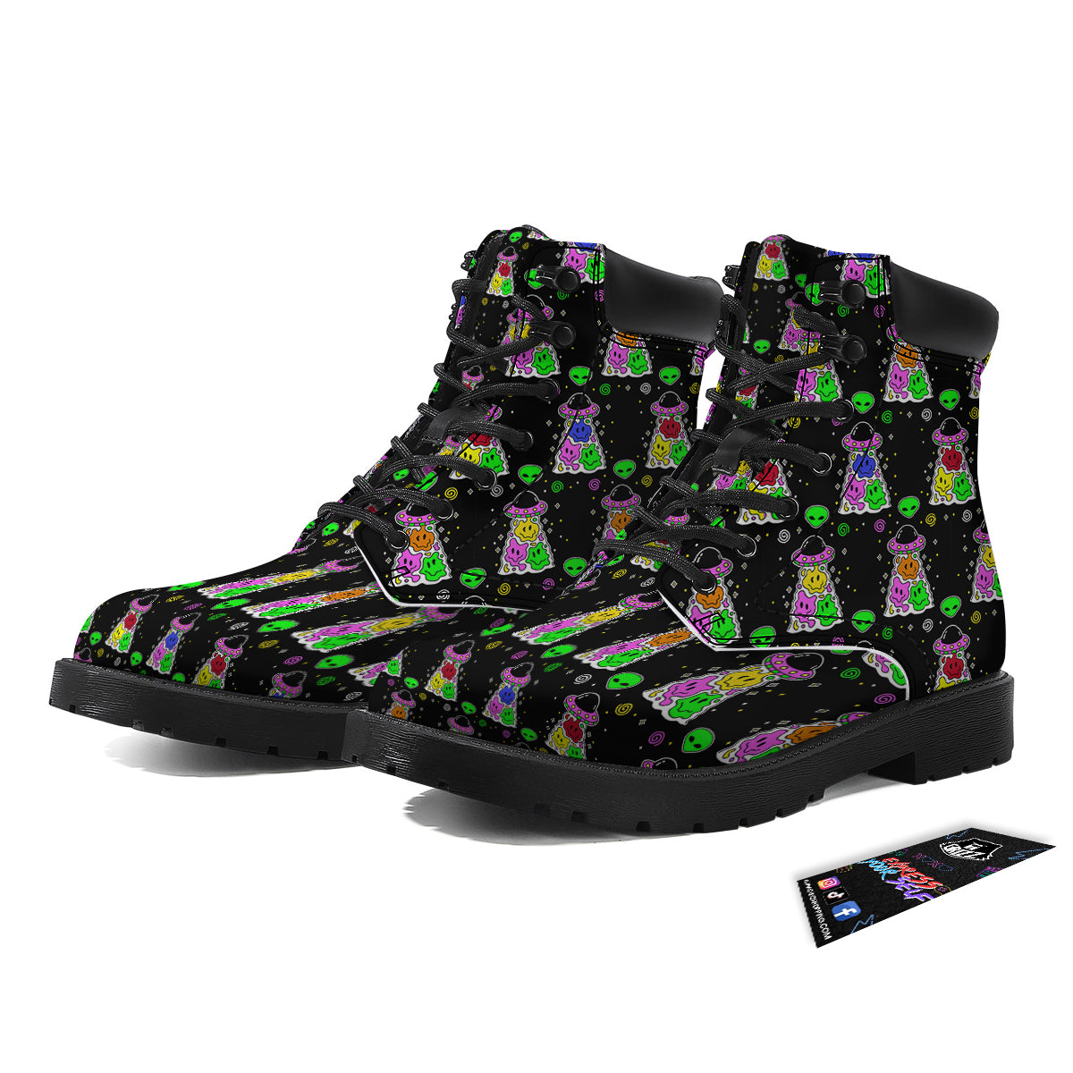 Alien And UFO Trippy Print Pattern Boots-grizzshop