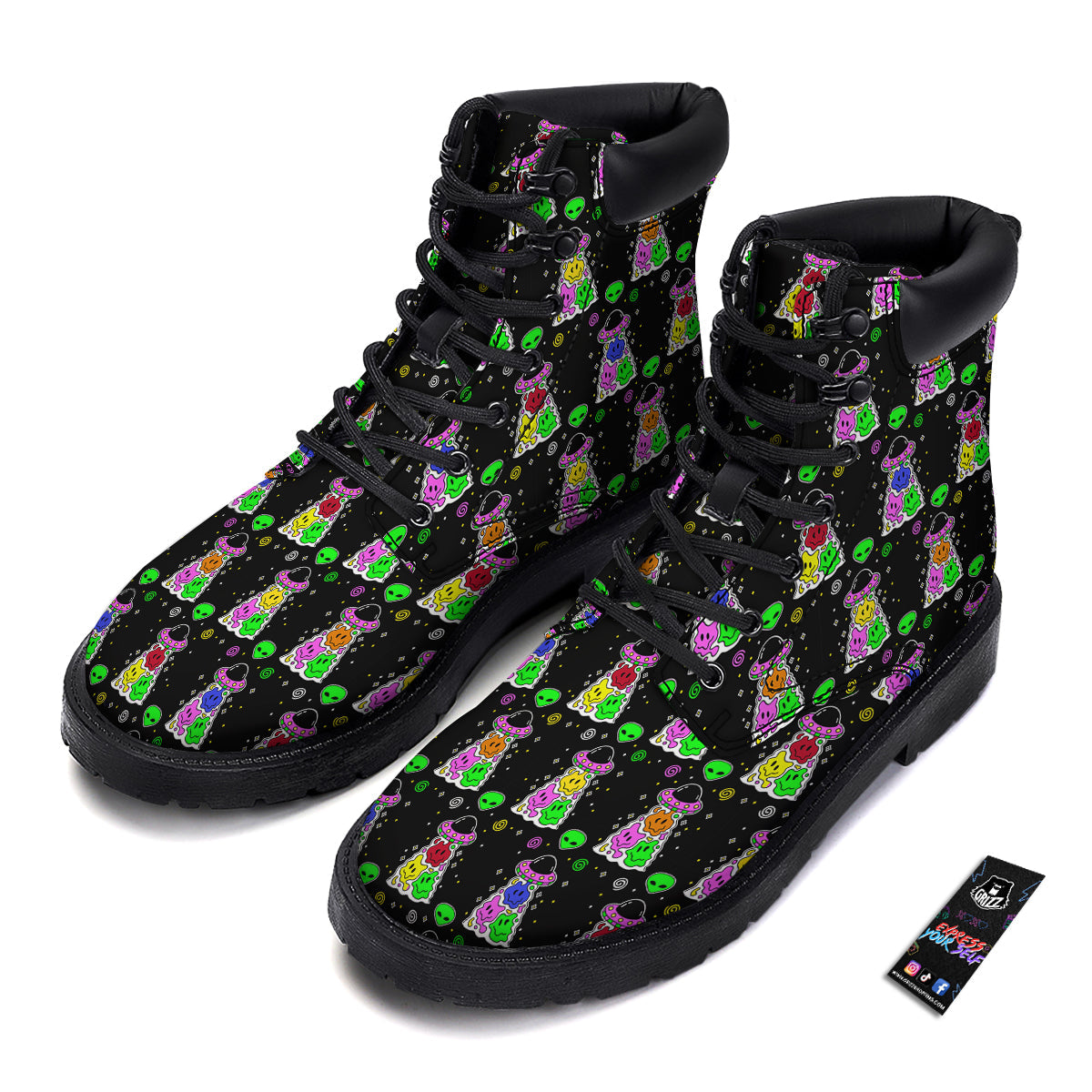 Alien And UFO Trippy Print Pattern Boots-grizzshop