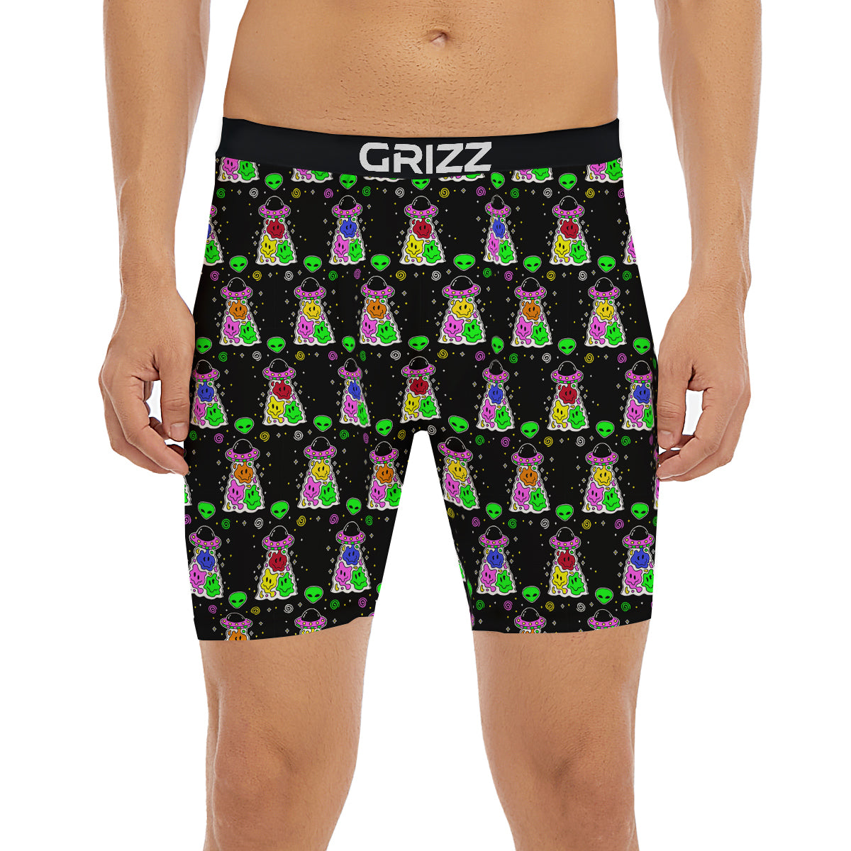 Alien And UFO Trippy Print Pattern Boxer Briefs-grizzshop