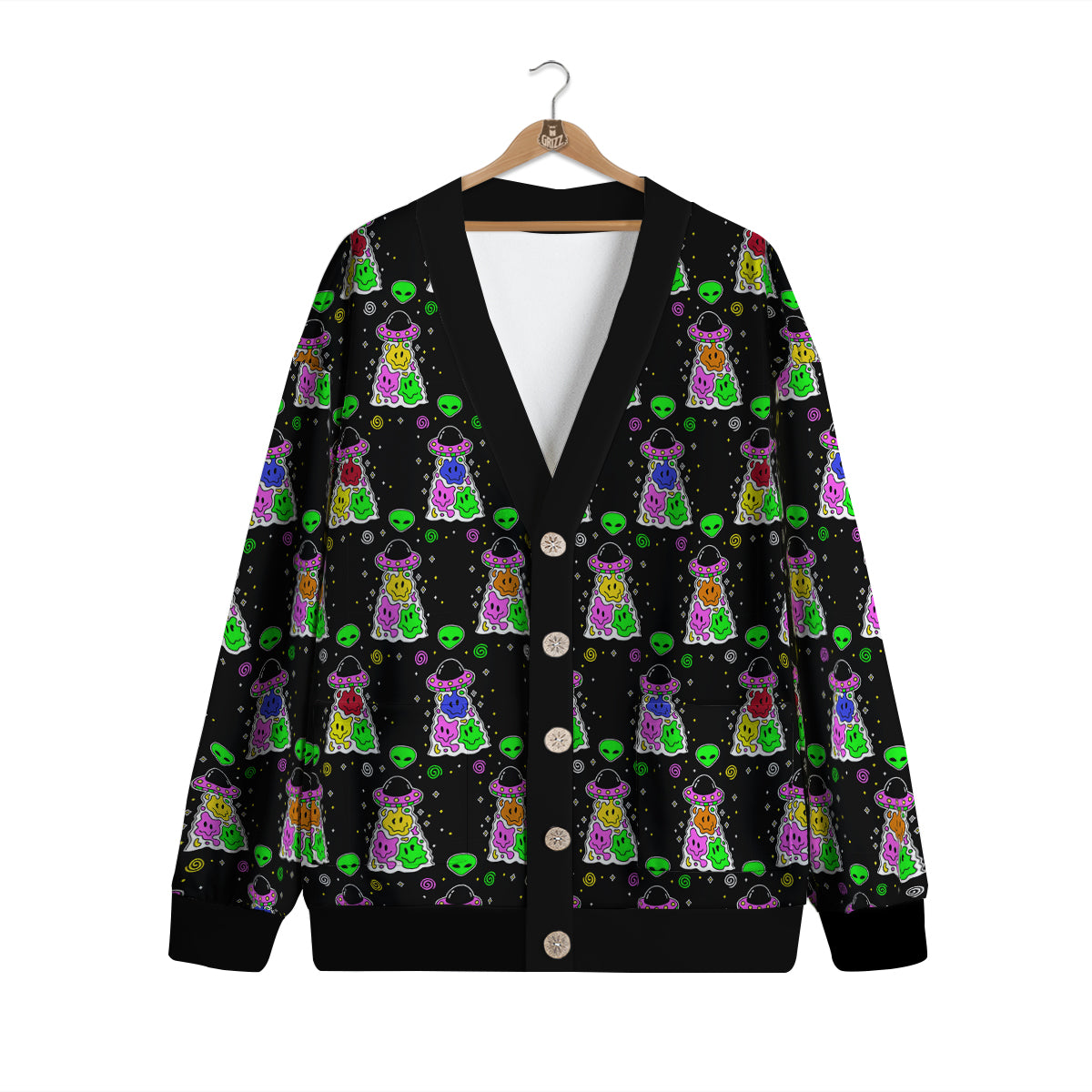 Alien And UFO Trippy Print Pattern Cardigan-grizzshop