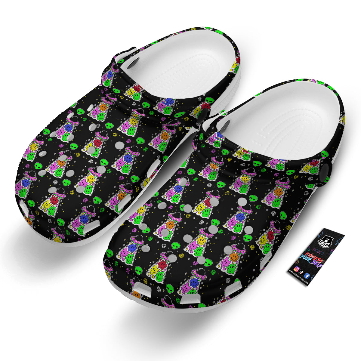 Alien And UFO Trippy Print Pattern Clog-grizzshop