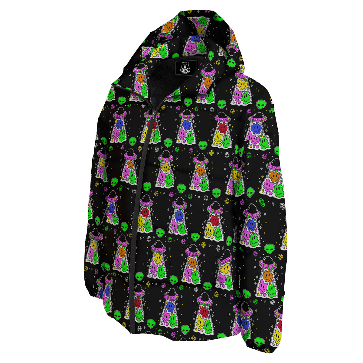 Alien And UFO Trippy Print Pattern Down Jacket-grizzshop