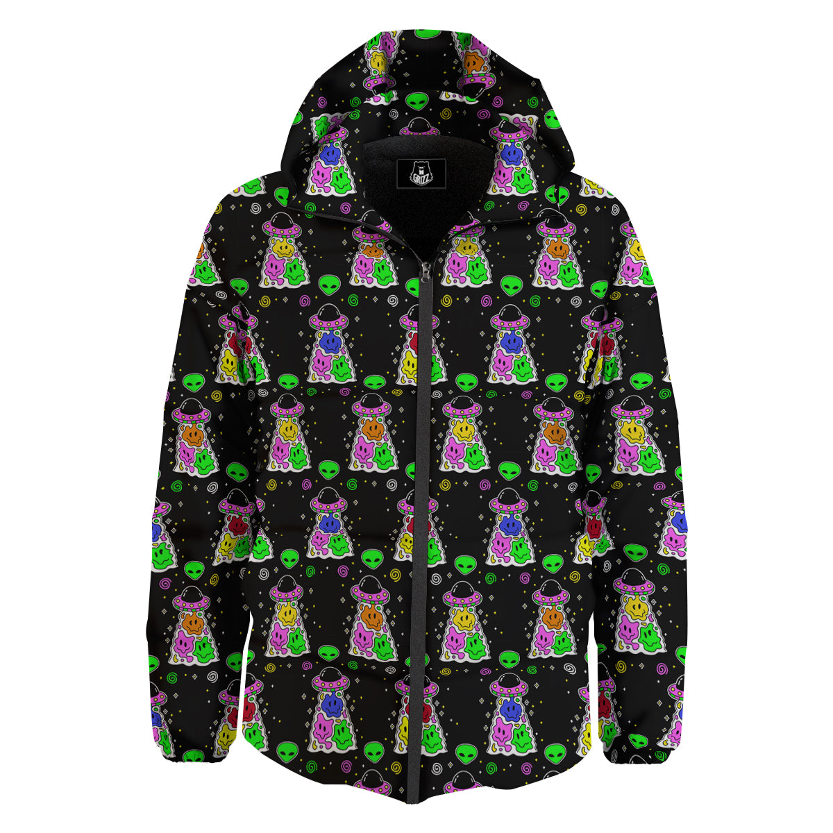Alien And UFO Trippy Print Pattern Down Jacket-grizzshop
