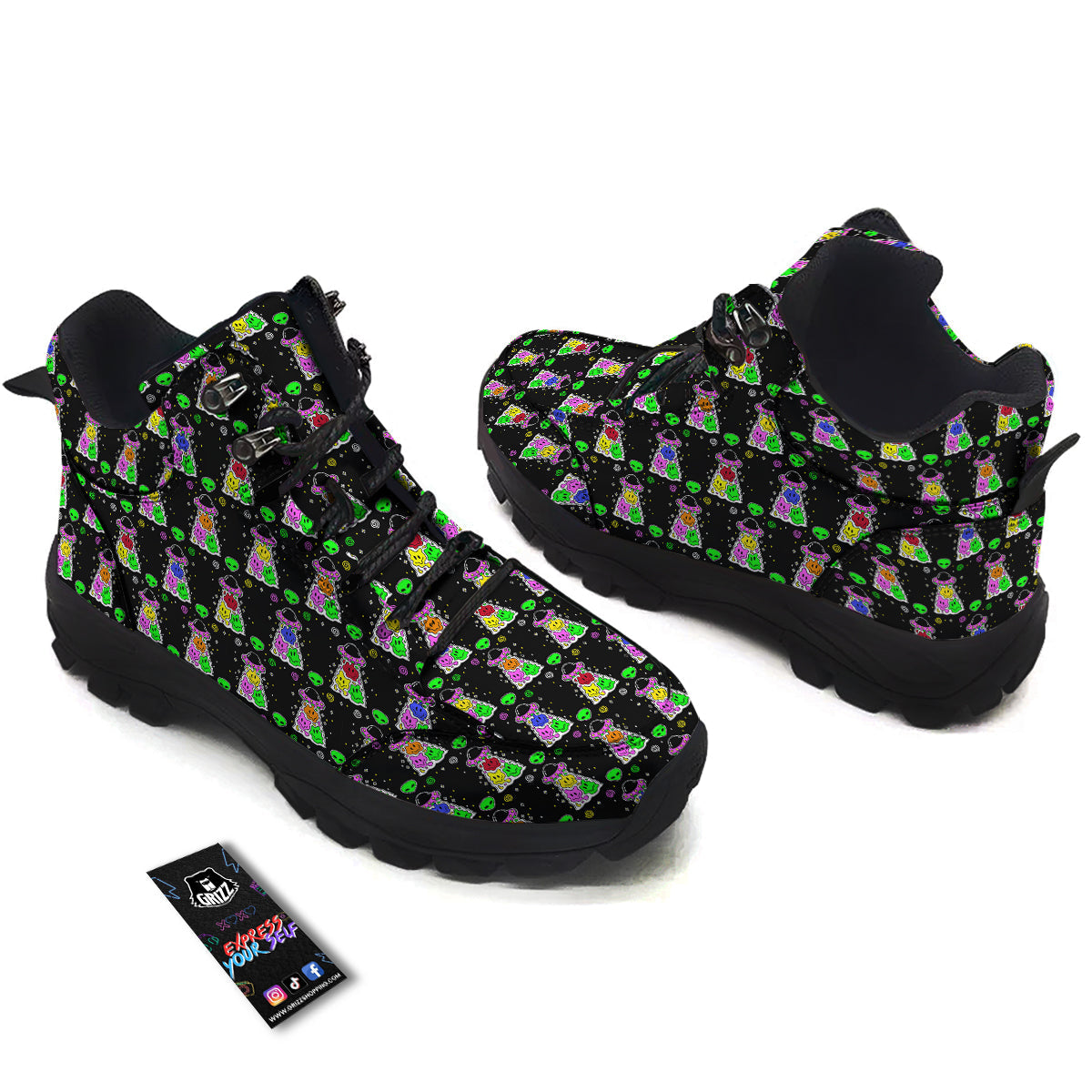 Alien And UFO Trippy Print Pattern Hiking Shoes-grizzshop
