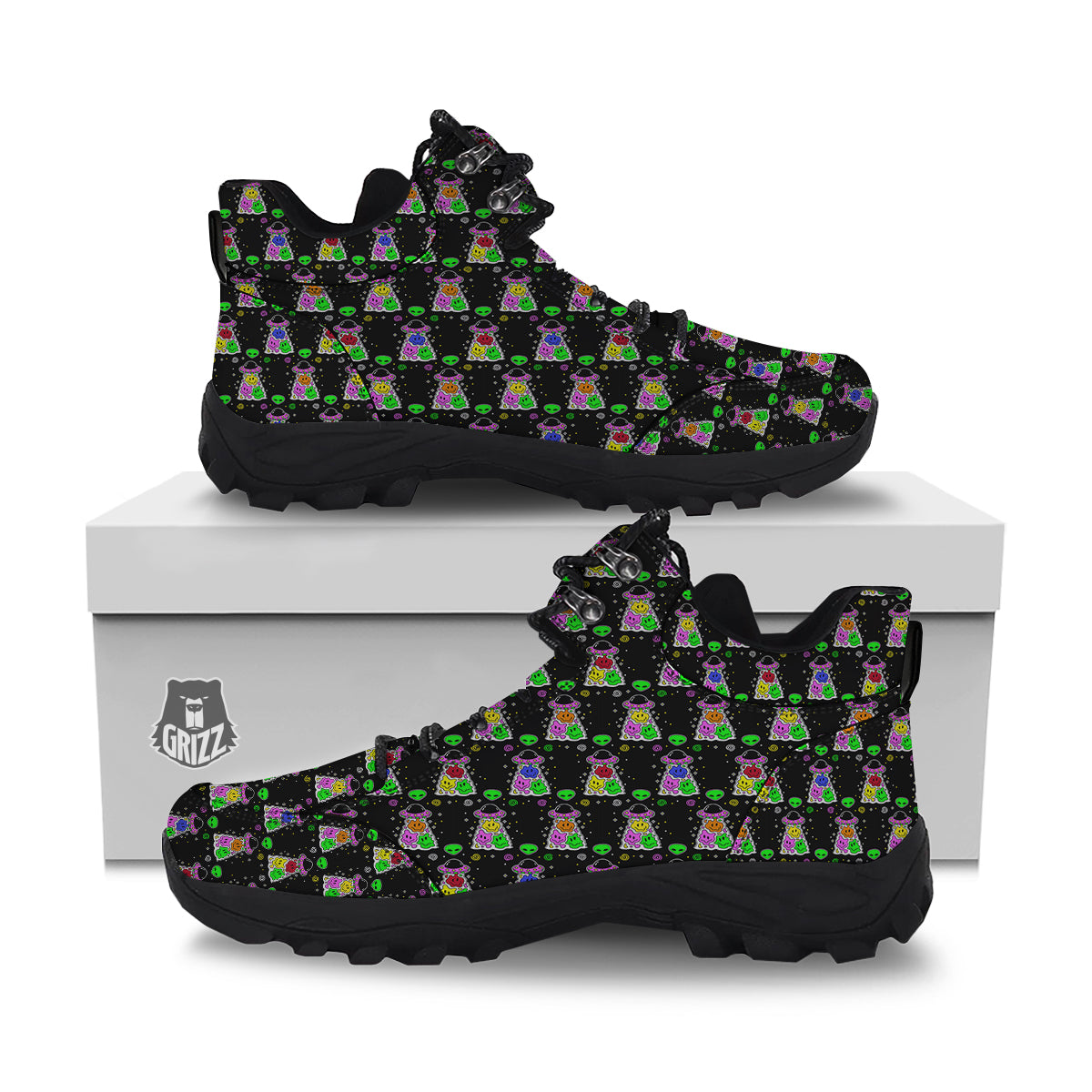 Alien And UFO Trippy Print Pattern Hiking Shoes-grizzshop