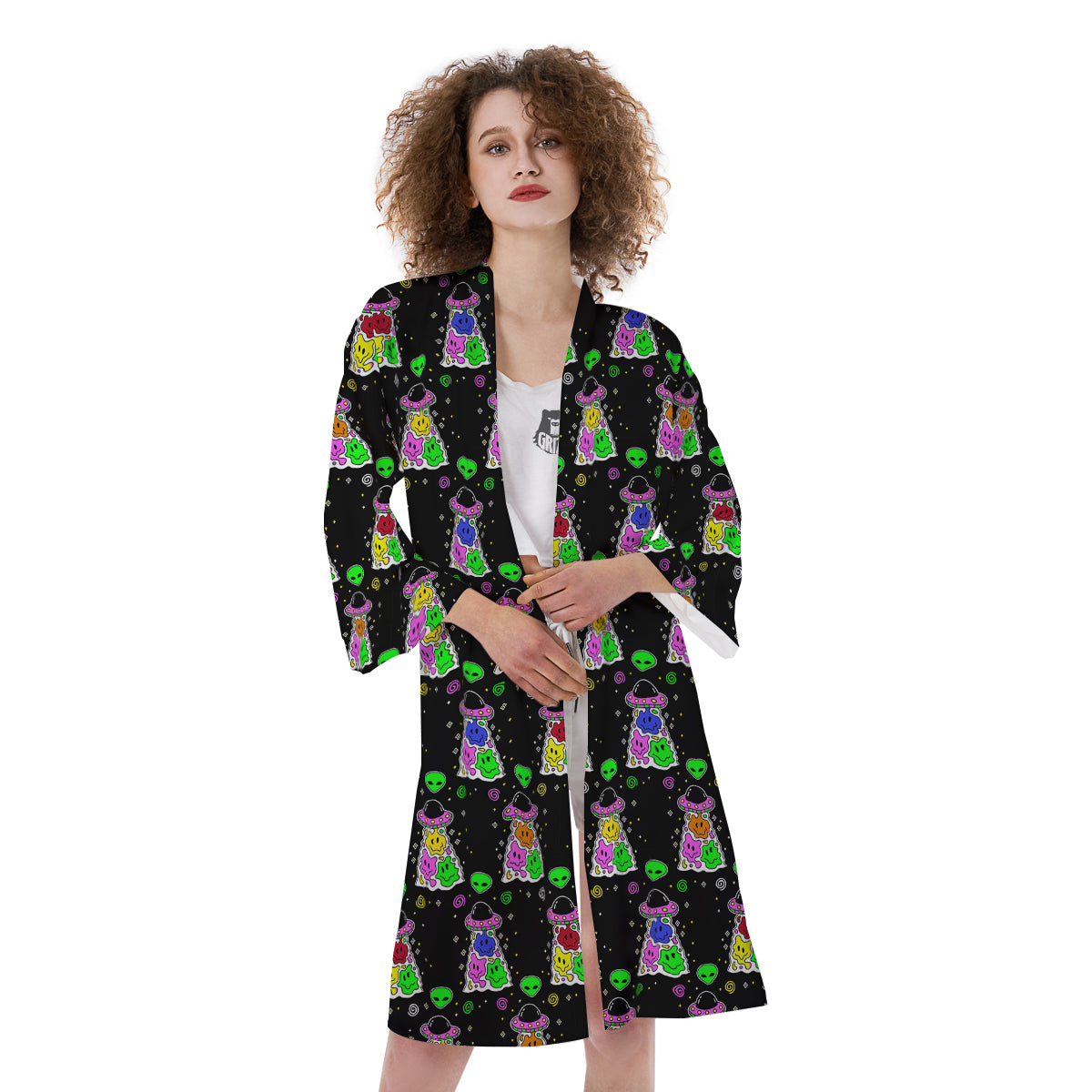 Alien And UFO Trippy Print Pattern Kimono-grizzshop