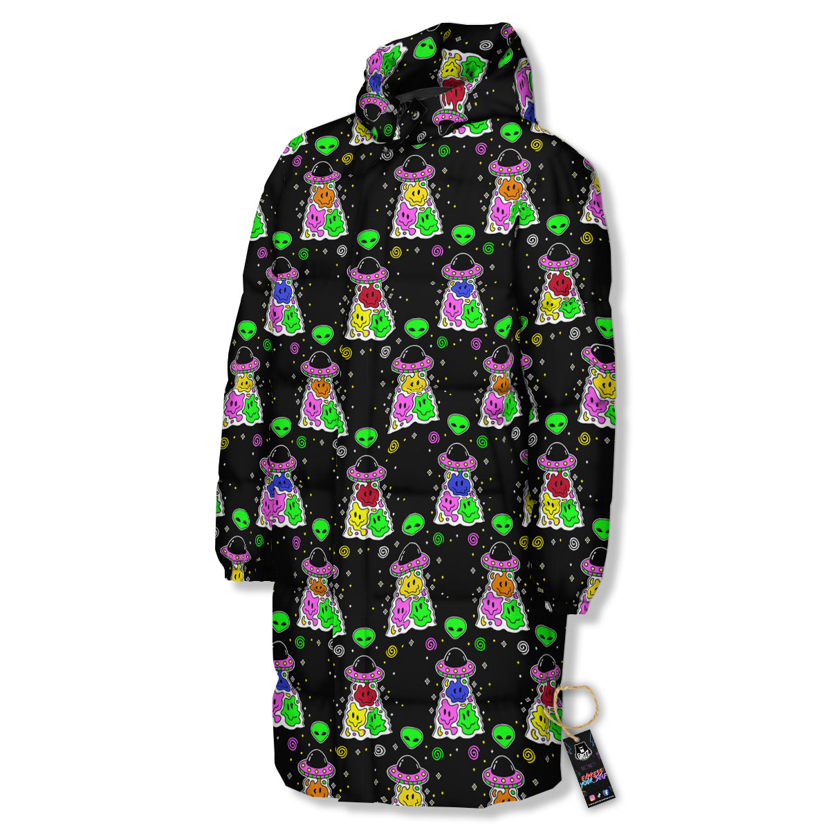 Alien And UFO Trippy Print Pattern Long Down Jacket-grizzshop