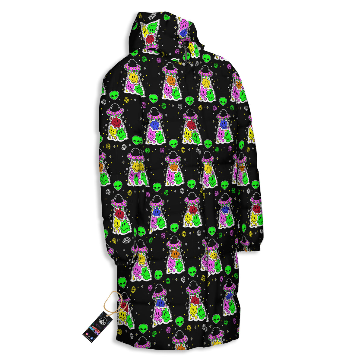 Alien And UFO Trippy Print Pattern Long Down Jacket-grizzshop