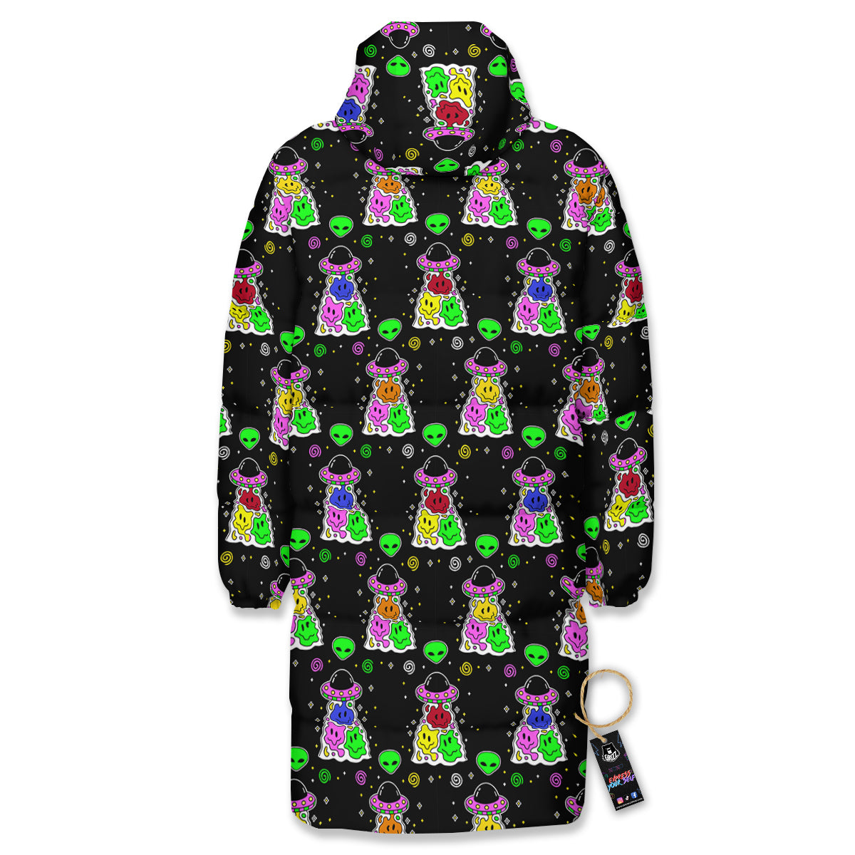 Alien And UFO Trippy Print Pattern Long Down Jacket-grizzshop