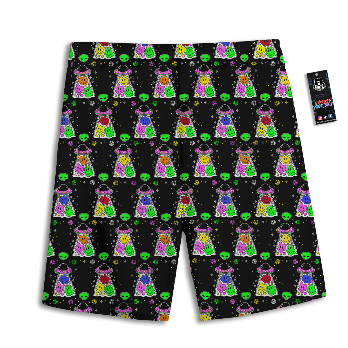 Alien And UFO Trippy Print Pattern Men's Athletic Shorts