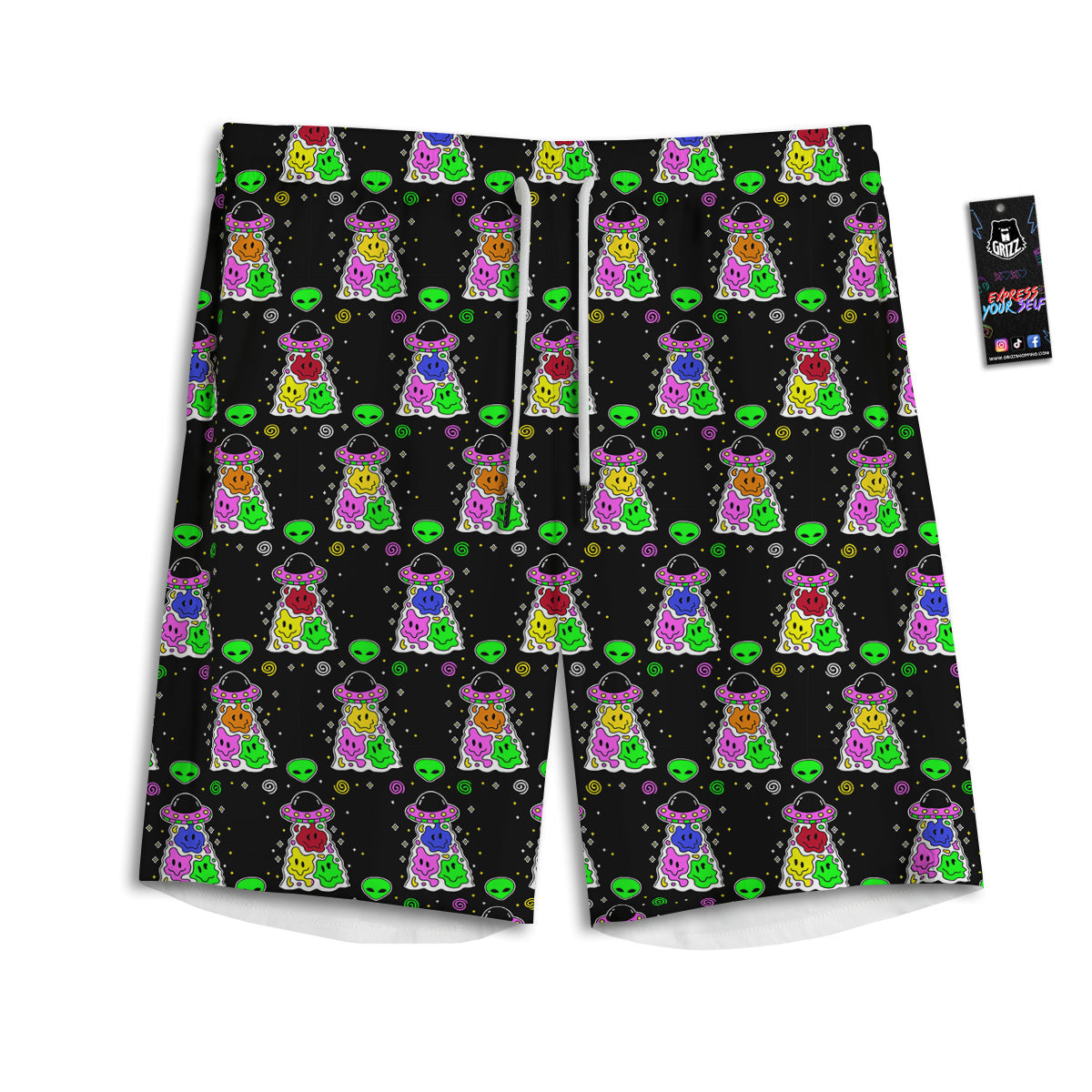 Alien And UFO Trippy Print Pattern Men's Athletic Shorts