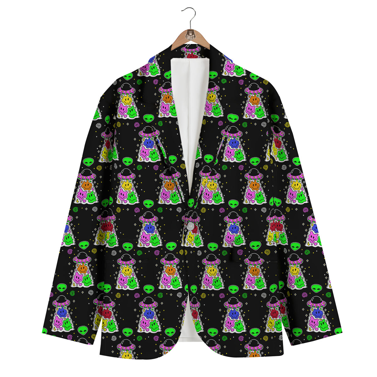 Alien And UFO Trippy Print Pattern Men's Blazer-grizzshop