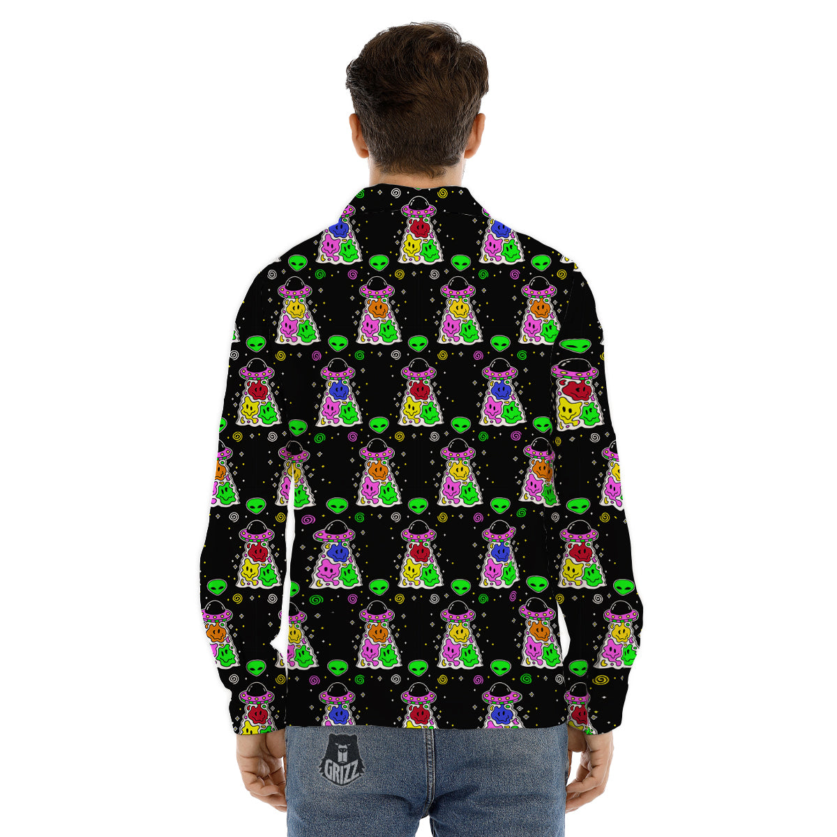 Alien And UFO Trippy Print Pattern Men's Dress Shirts-grizzshop