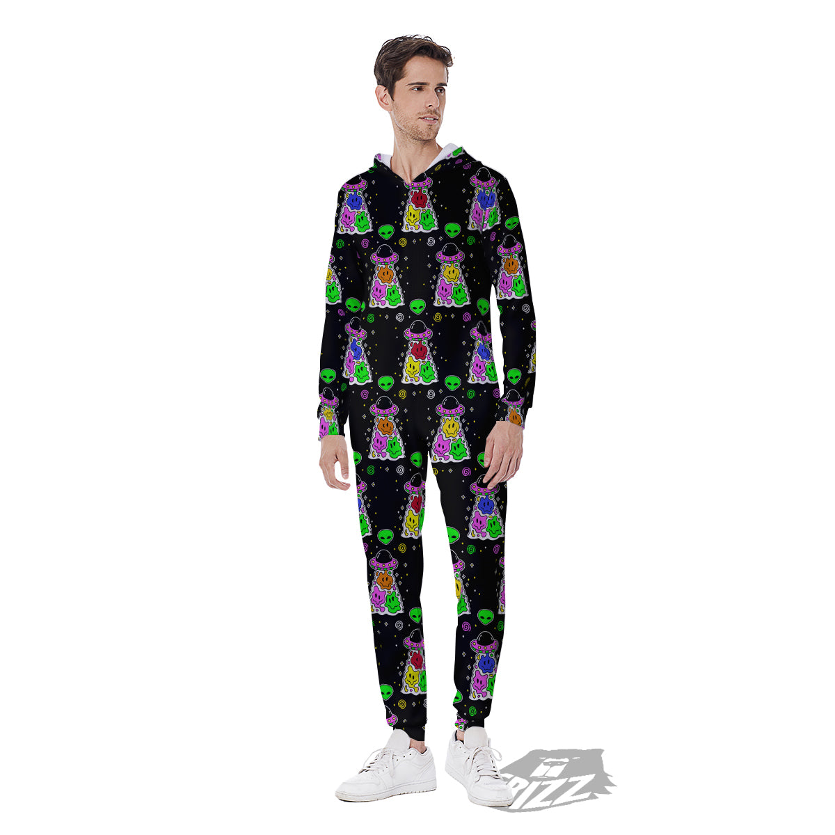 Alien And UFO Trippy Print Pattern Men's Jumpsuit-grizzshop