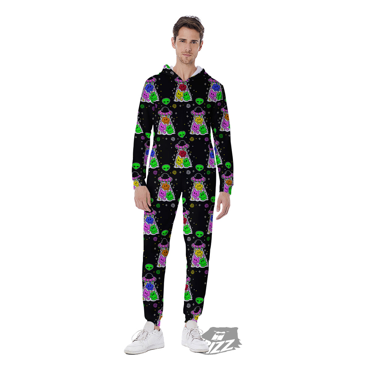 Alien And UFO Trippy Print Pattern Men's Jumpsuit-grizzshop
