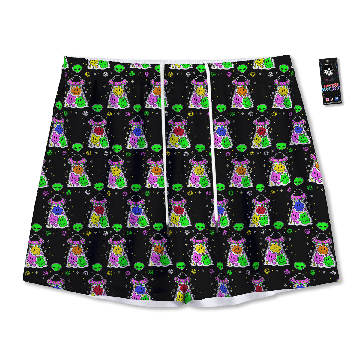 Aquarius Sign Black And Gold Print Mesh Shorts