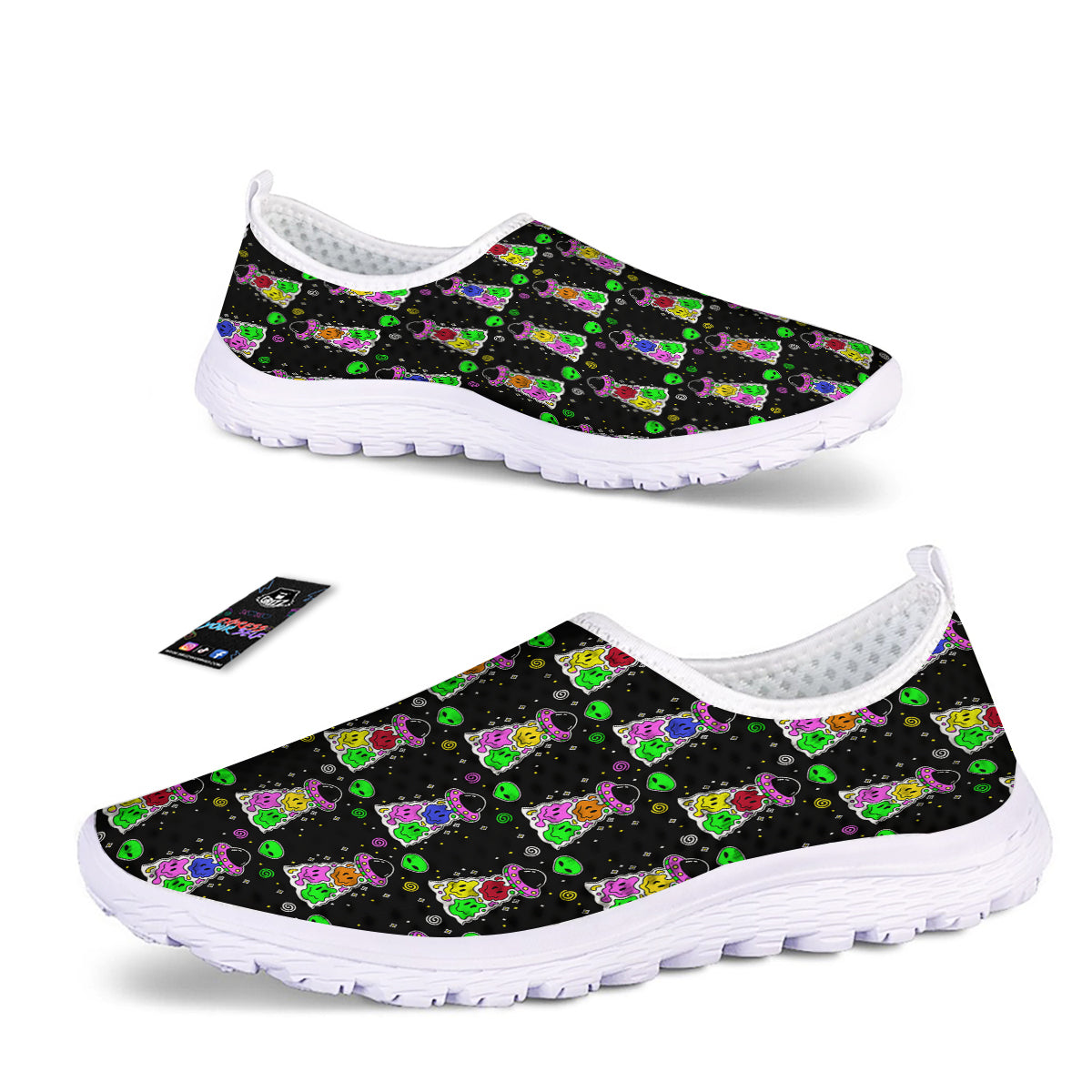 Alien And UFO Trippy Print Pattern Nurse Shoes-grizzshop