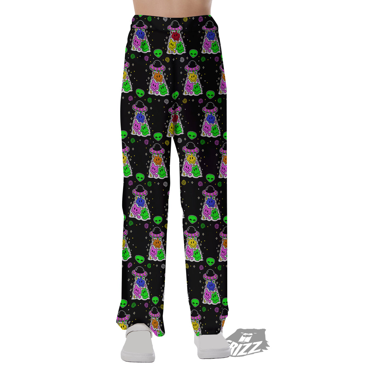 Alien And UFO Trippy Print Pattern Pajama Pants-grizzshop