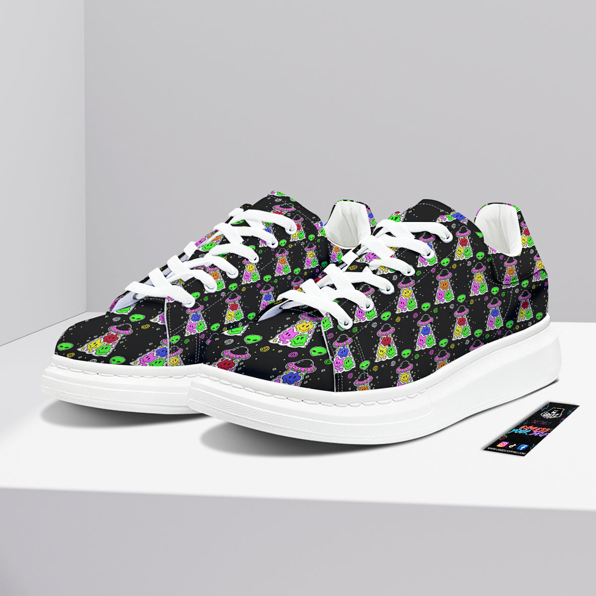 Alien And UFO Trippy Print Pattern Platform Shoes-grizzshop