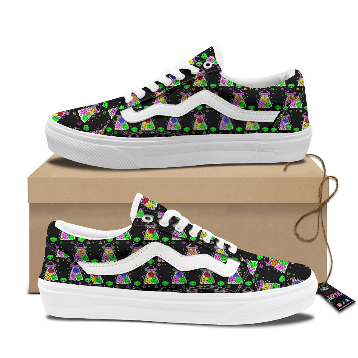 Alien And UFO Trippy Print Pattern Skate Shoes-grizzshop