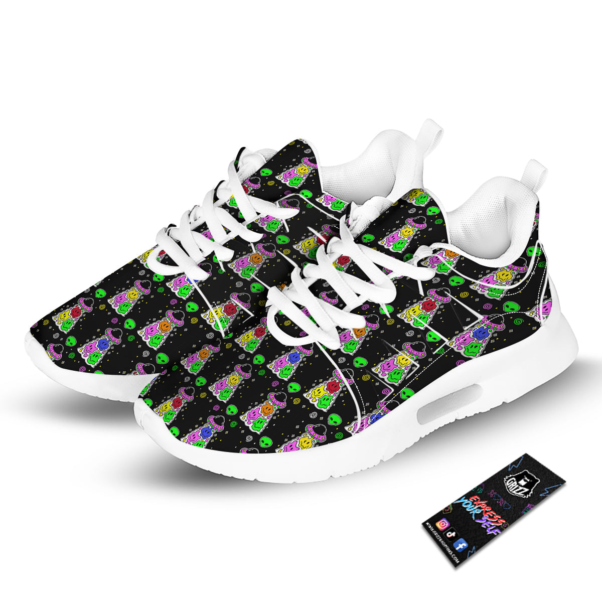 Alien And UFO Trippy Print Pattern Tennis Shoes-grizzshop